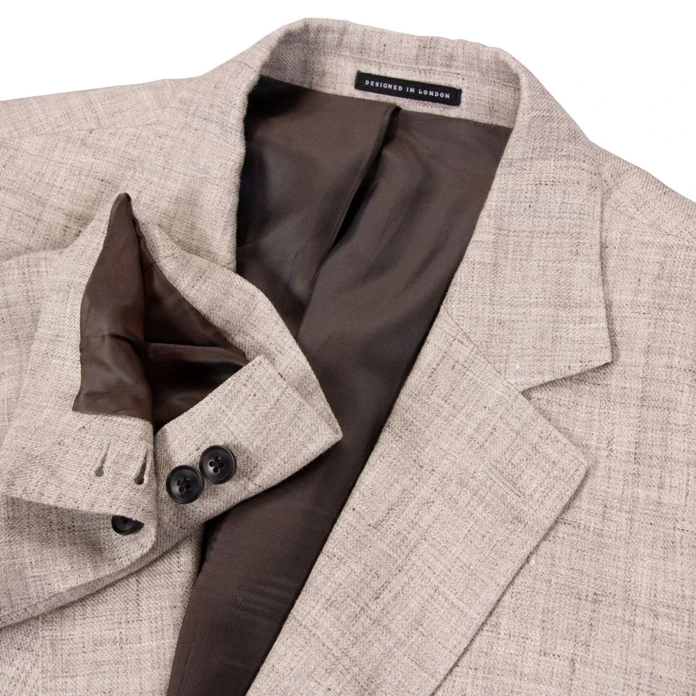 Reiss Mens 42 Auto Linen Blazer Jacket Sport Coat Surgeon Cuffs‎ Tan Beige